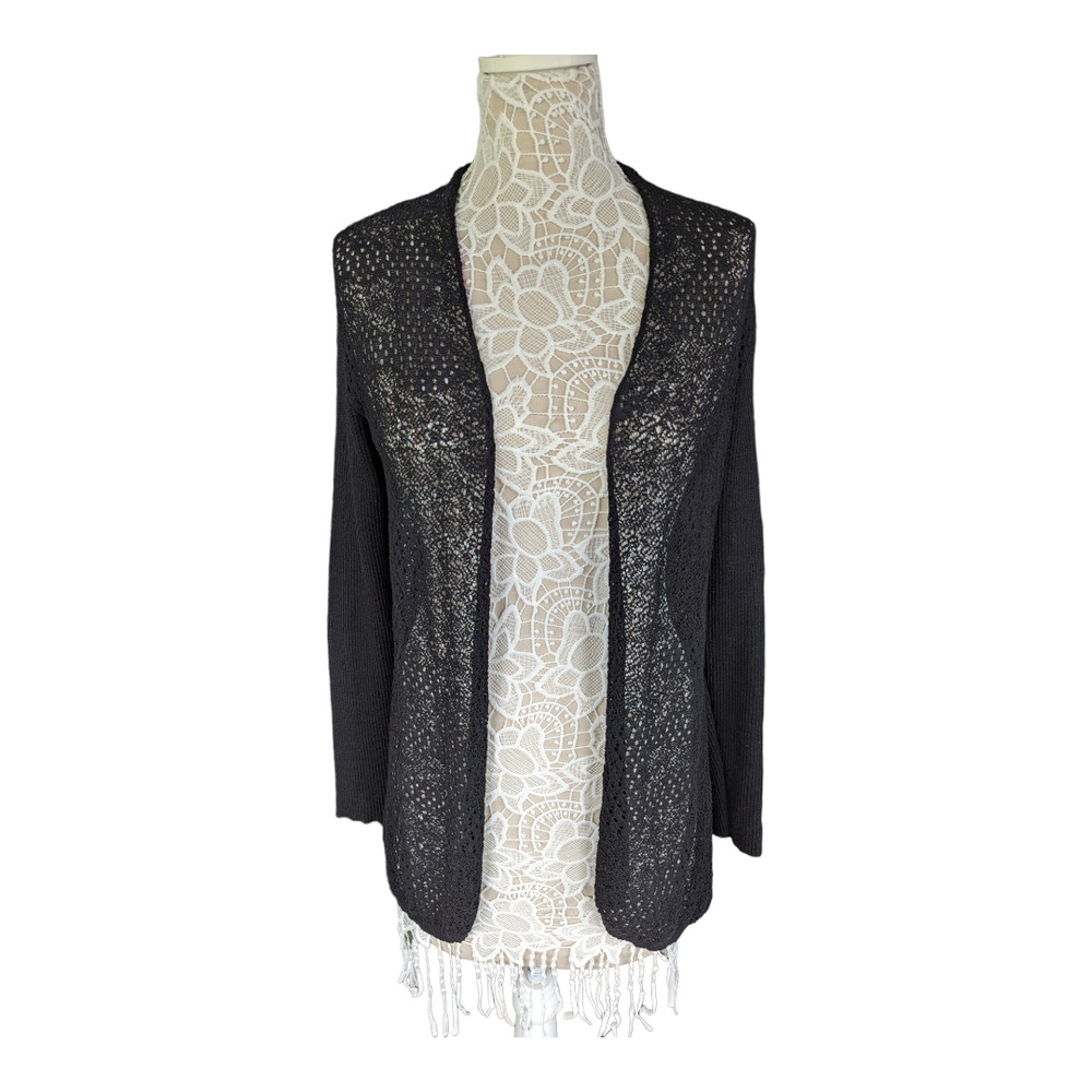 Eileen Fisher Open Weave Black Wool Cardigan XS